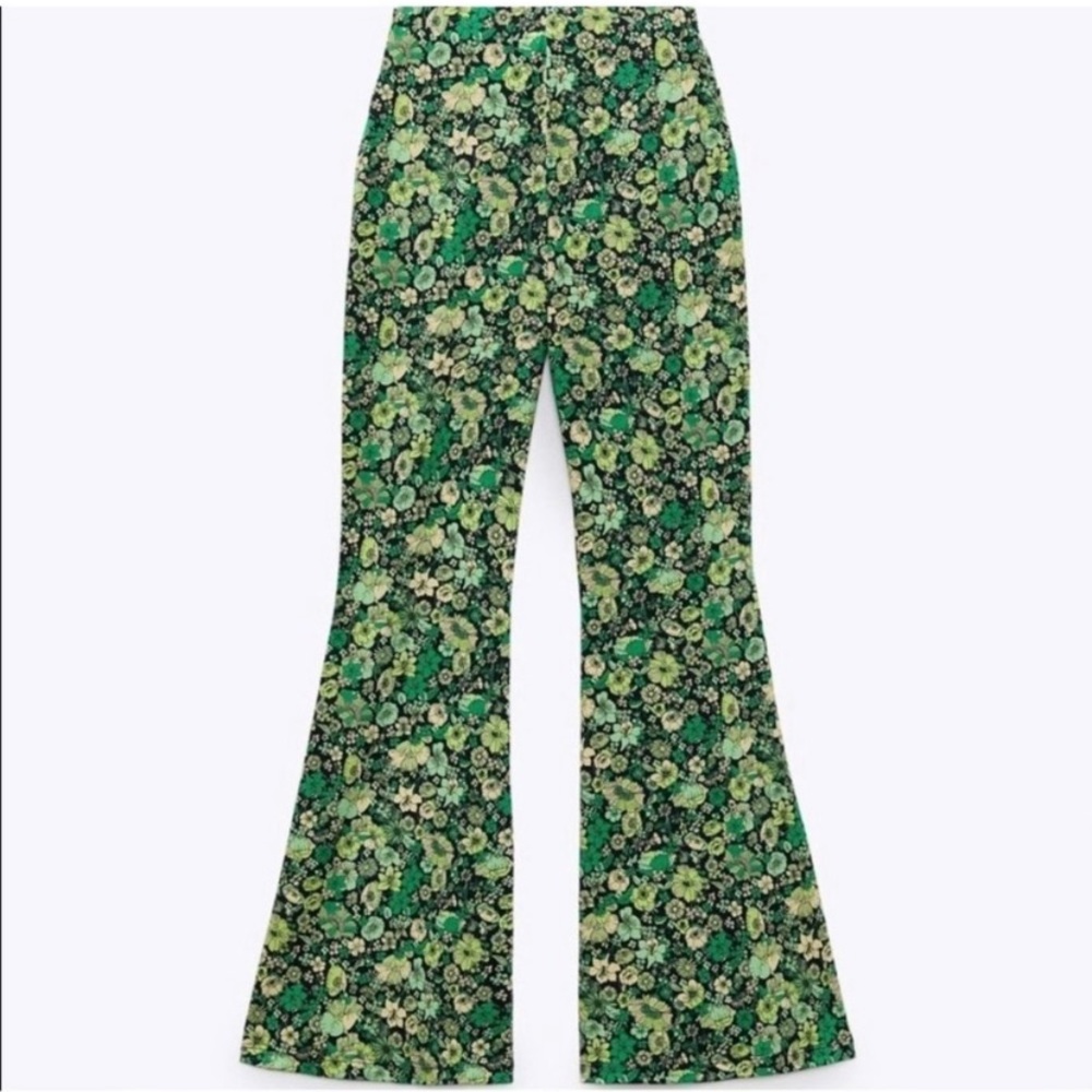 🌿 ZARA BOHO BLACK GREEN FLORAL HIGH WAIST LEGGINGS! - Picture 11 of 12